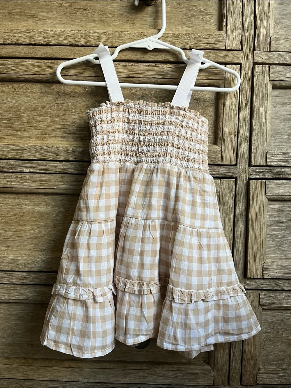 Janie and Jack - Baby Girls Beige Gingham Smocked Sundress - Size 12-18 Months 🤍